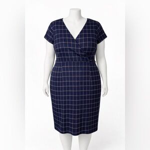 Professional Navy Windowpane Dress | Size XL | Zip Back